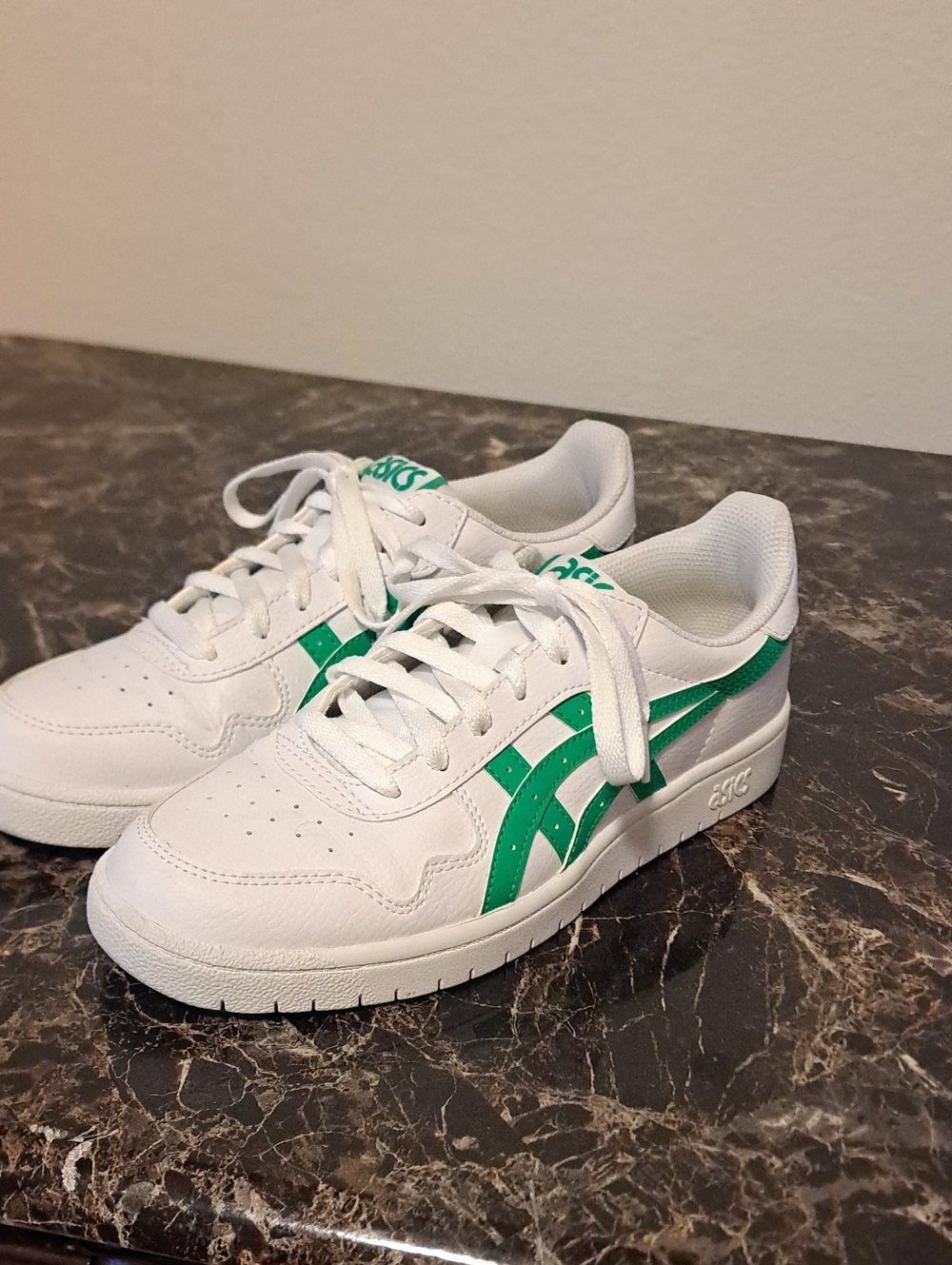 ASICS White Sneakers with Green Stripes for Men